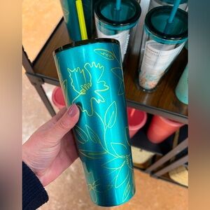 STARBUCKS 2022 SPRING TEAL FLORAL STAINLESS STEEL COLD CUP TUMBLER